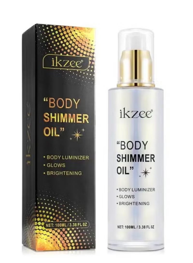 IKZEE Silver Body Shimmer Oil 100ml Body Shimmer Lotion Glow Oil Body Luminizer Oil Glow Lotion for Brightening Body Long Lasting Shimmering Body Oil for Body & Face No.01 - Image 2