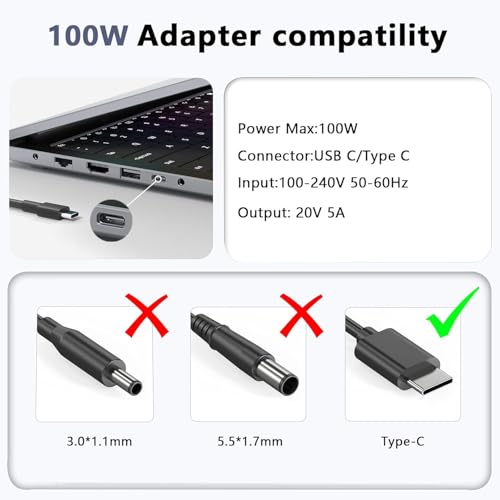 Wefly 100W USB C Type C Laptop Charger for Dell Latitude 5540 5440 7440 5340 7340 7640 9440 2-in-1 Precision 3580 3580 3580 3581 5680 Inspiron 14 16 5000 7000 5430 7430 7440 5630 Adapter - Image 4