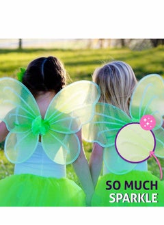 Excefore Butterfly Wings, 2Pcs Craze Girls' Fairy Dress Up Princess Set for Toddler Girls Children Halloween Costume Birthday Party Accessories, Green  - Image 2
