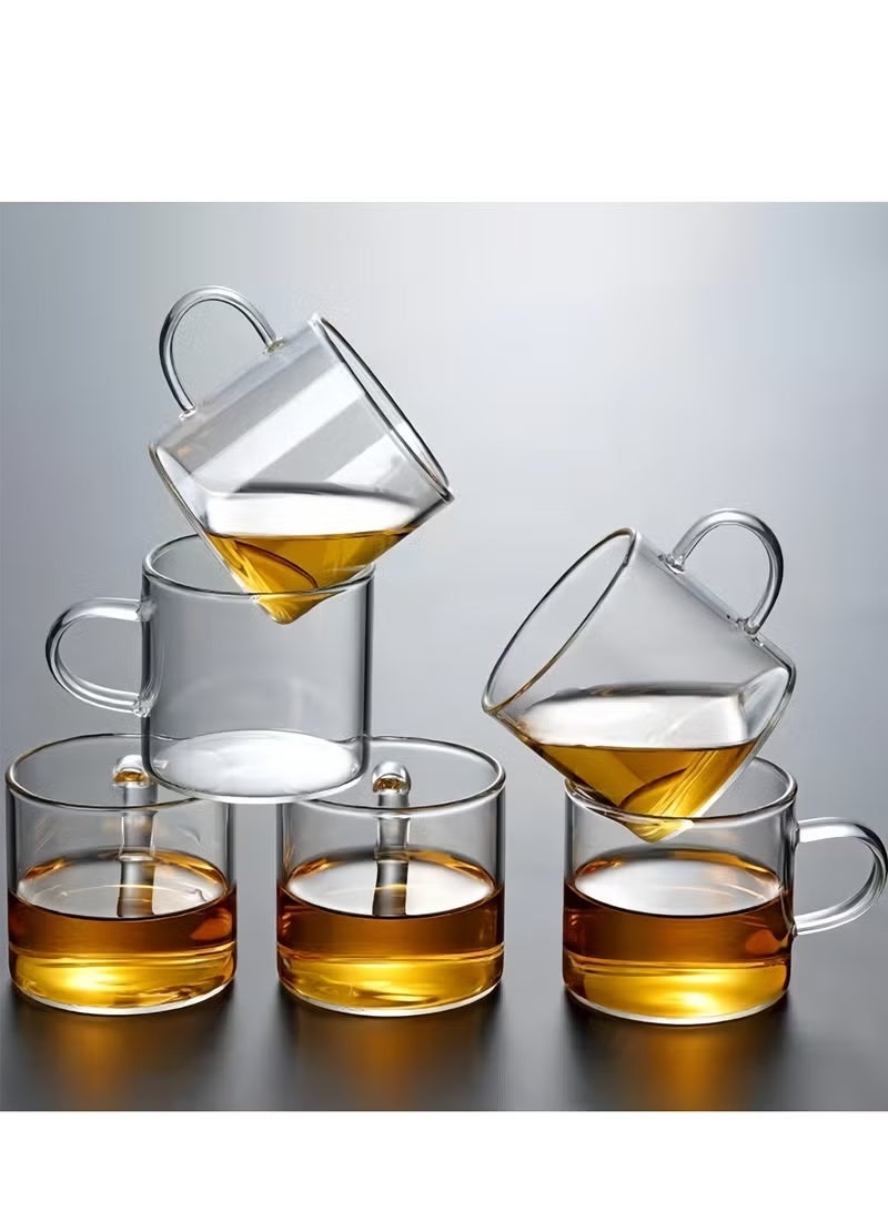 6-piece heat-resistant glass teacup set with handles | 150ml capacity | Perfect for home/office/guest gatherings. A touch of clarity and refinement for everyday life. - Image 1