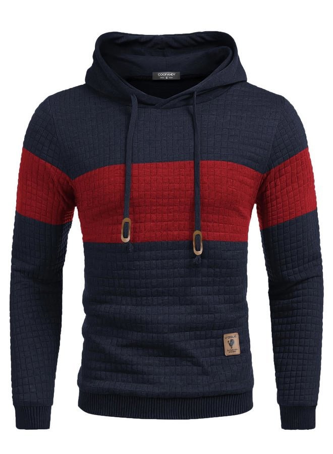 COOFANDY Mens Hooded Sweatshirt Casual Long Sleeve Drawstring Waffle Knit Pullover Hoodies, Pat9(navy Blue&wine Red), L - Image 1