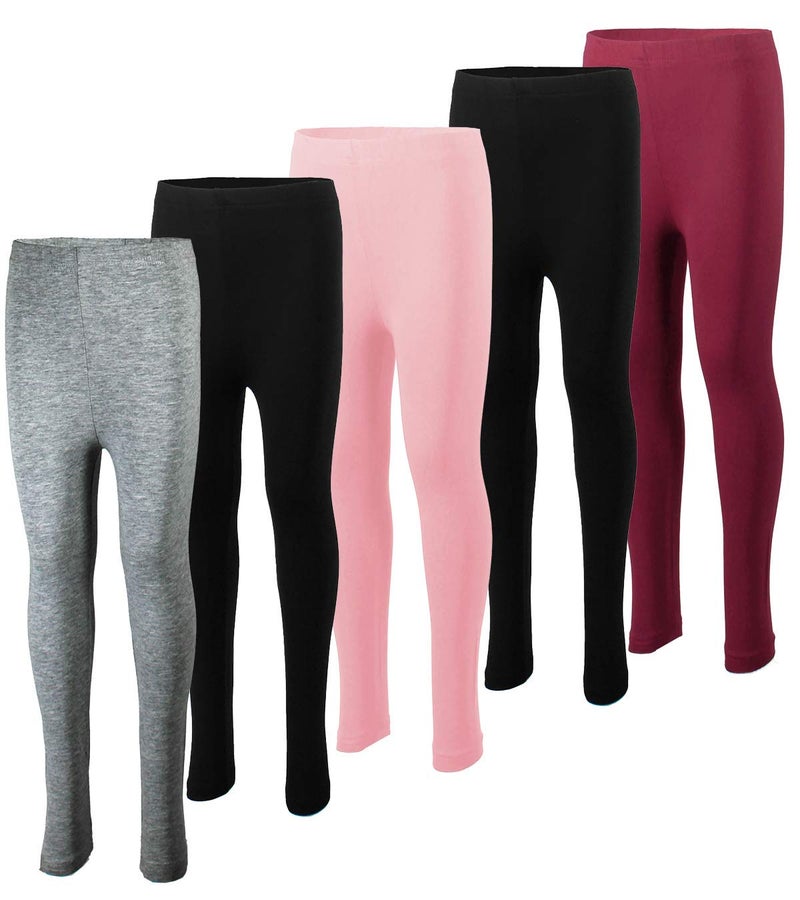 MISS POPULAR 5-Pack Girls Leggings Sizes 4-16 Soft Comfortable Cotton Spandex with Elastic Waistband Many Colors (Pack 4, 10/12) - Image 1