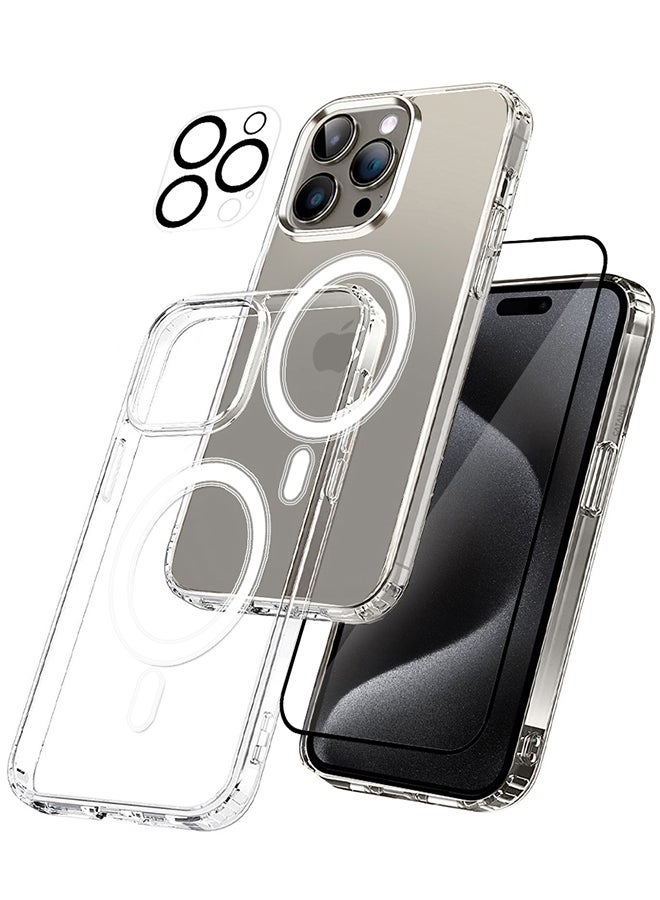 CATANES 3 Packs For iPhone 15 Pro Max Case and Screen Protector and Camera Lens Protector Transparent Case MagSafe Compatible with Built-in Magnets Ultra Durable with Grade Drop Protection - Image 1