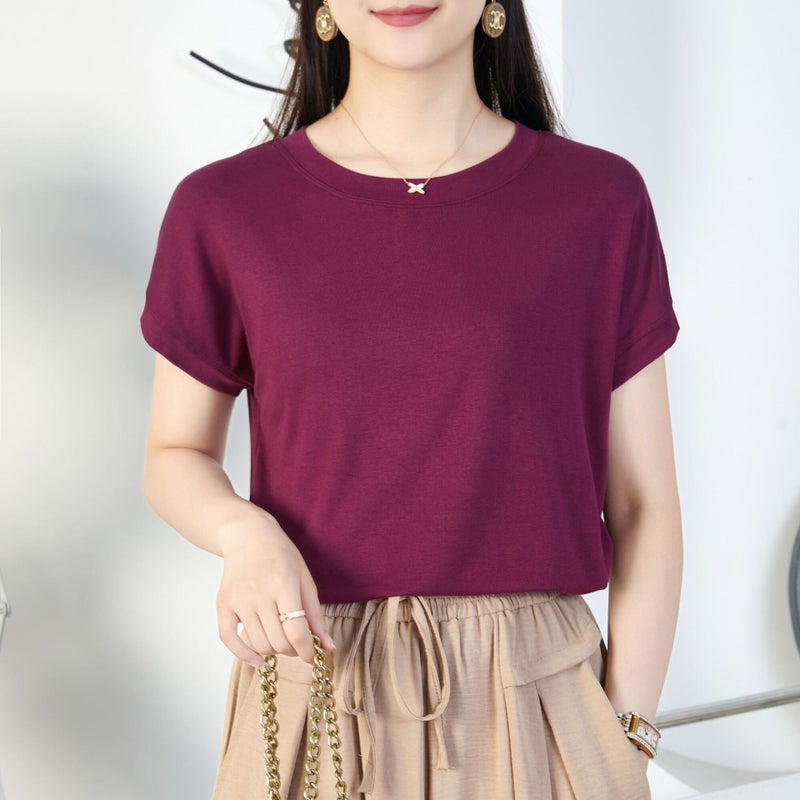 Tiktok batwing sleeve t-shirt women's round neck summer solid color simple small flying sleeve casual all-match loose short sleeve t-shirt women - Image 1