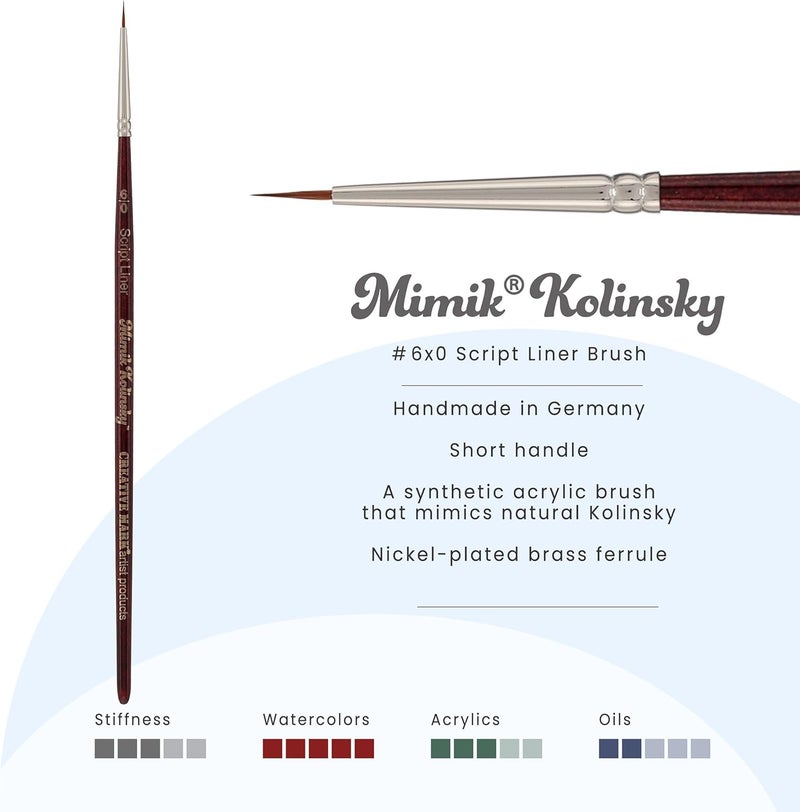 Creative Mark Mimik Kolinsky Watercolor Brush - # 6 x 0 Script Liner - Short Handle Synthetic Paint Brush - Handmade in Germany - Synthetic Sable Paint Brushes for Artists - Animal-Friendly - Image 2