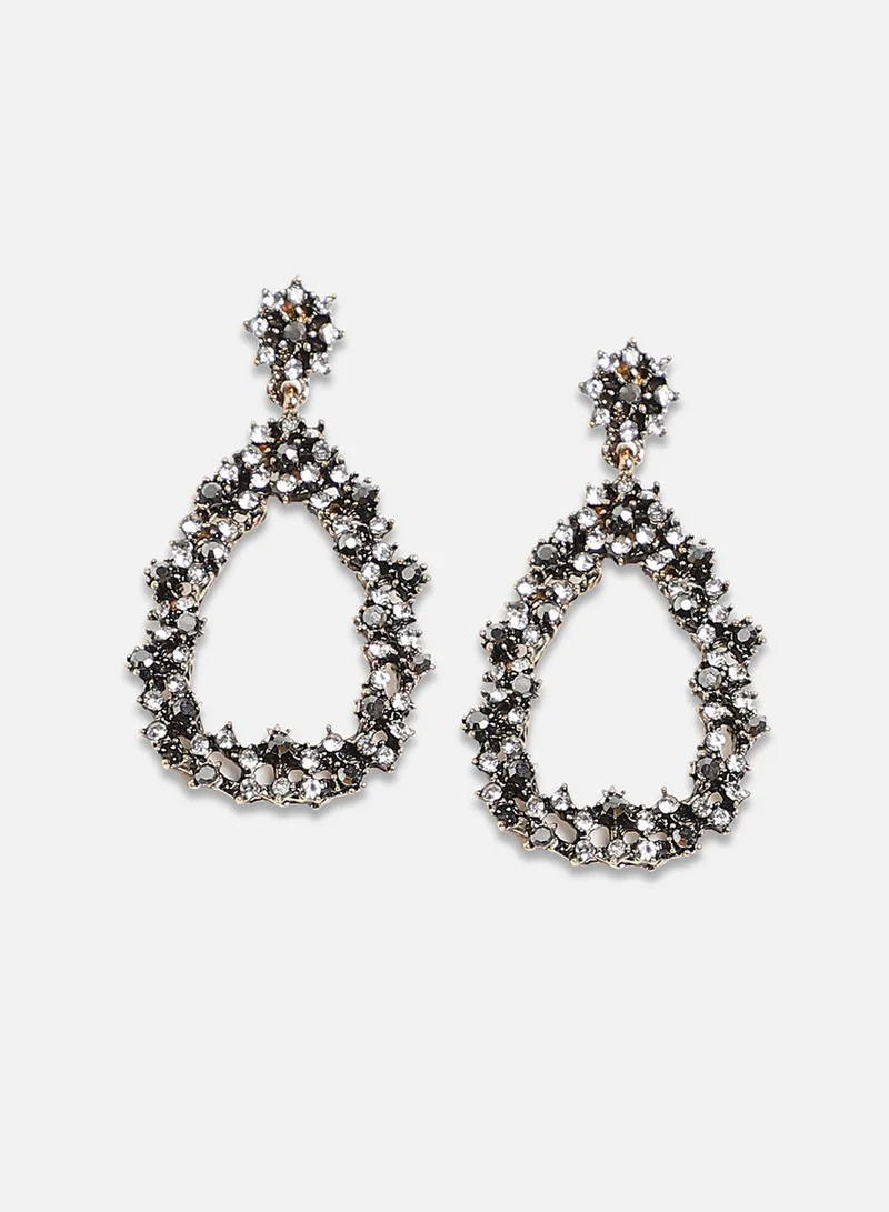 سوهي أقراط دمعة مجوفة متجمعة - كروم فضي