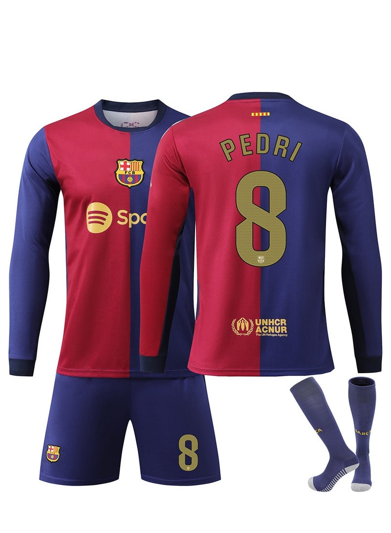 FC Barcelona 24-25 Home Football Kits PEDRI #8 Fans Football Jersey Long Sleeve/Shorts Socks Gift Set Youth Sizes and Adult Size - Image 1