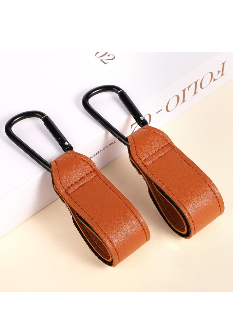 2pcs Leather-Style Baby Stroller Hooks - Adjustable Clips with Buckle Strap for Hanging Bags(Brown) - Image 3