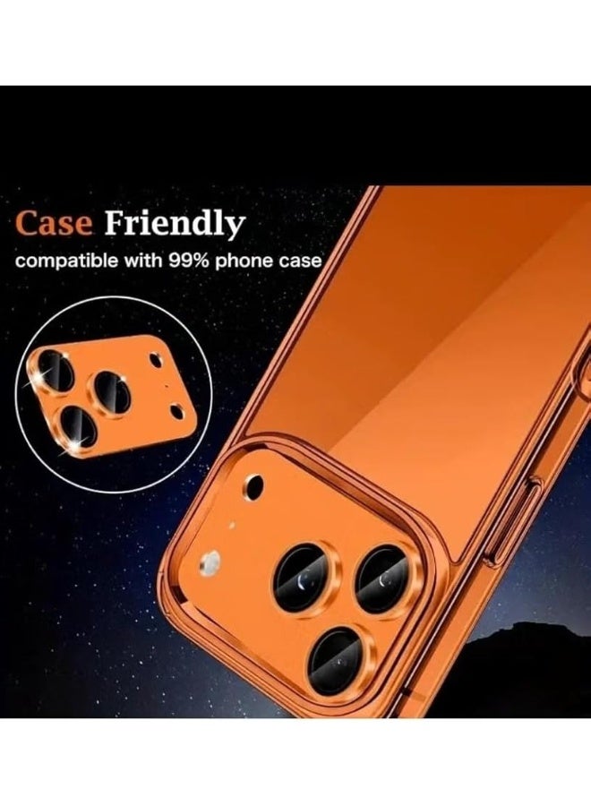 UV Enterprises Metal Tempered Glass Lens Film Cap for iPhone 17 Pro Max Anti-Scratch Aluminum Alloy Camera Protective Cover (for iPhone 17 Pro Max) Orange - Image 3