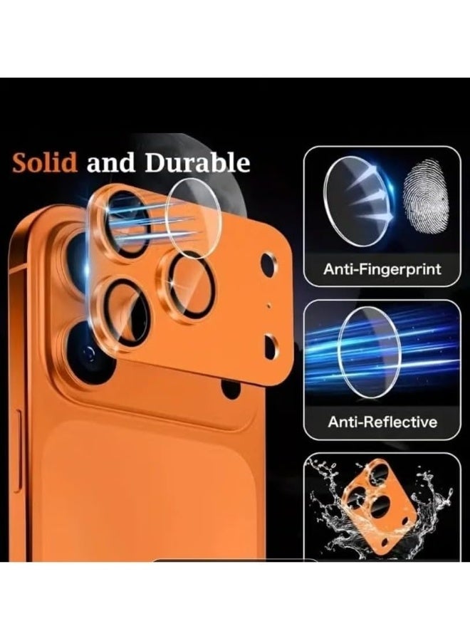 UV Enterprises Metal Tempered Glass Lens Film Cap for iPhone 17 Pro Max Anti-Scratch Aluminum Alloy Camera Protective Cover (for iPhone 17 Pro Max) Orange - Image 2