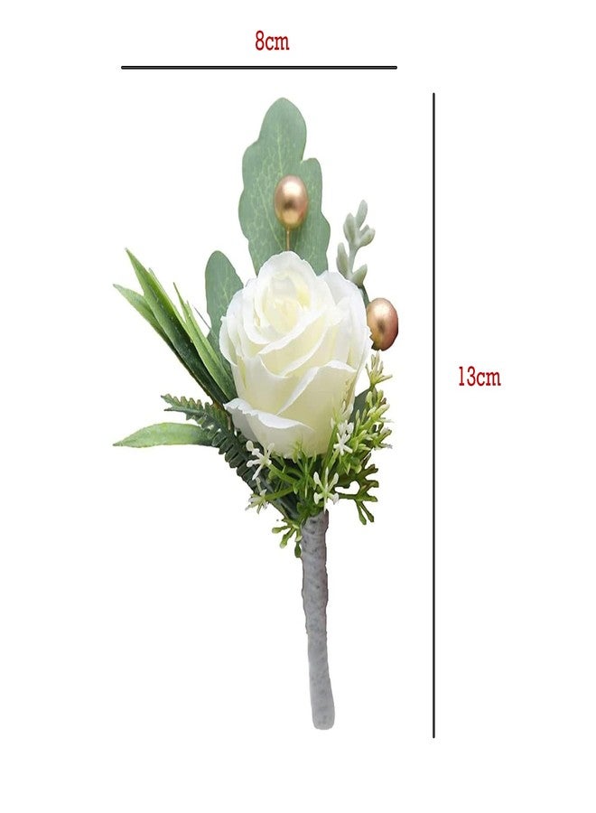 Jowxsx 2Pcs Roses Boutonniere for Men Wedding, Groom Groomsman Artificial White Rose Flowers with pins for Wedding Anniversary Celebration,Prom,Party,Home Decoration Artificial Flowers - Image 3