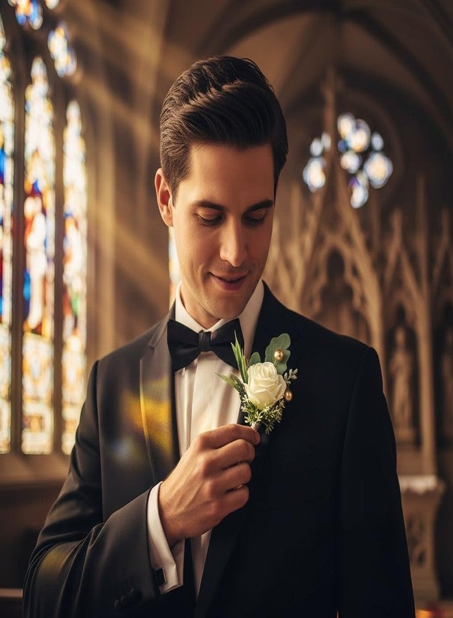 Jowxsx 2Pcs Roses Boutonniere for Men Wedding, Groom Groomsman Artificial White Rose Flowers with pins for Wedding Anniversary Celebration,Prom,Party,Home Decoration Artificial Flowers - Image 4