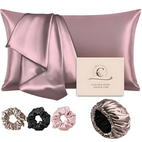 Candibella’s Satin Silk Pillow Covers for Hair and Skin, Best Combo Pack of 2 Satin Pillow Cover with 3 Satin Scrunchies & Silk Bonnet, Silk Hair Cap for Sleeping - Image 1
