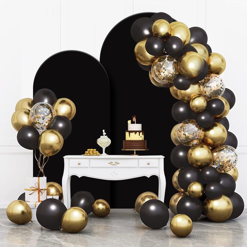 JCJ Arch Backdrop Cover 7.2FT 6FT, Black Wedding Round Top Chiara Arch Stand Cover Set of 2 Stretchy Backdrop with Zipper Spandex Fitted Arch Cover for Birthday Party Decoration - Image 5