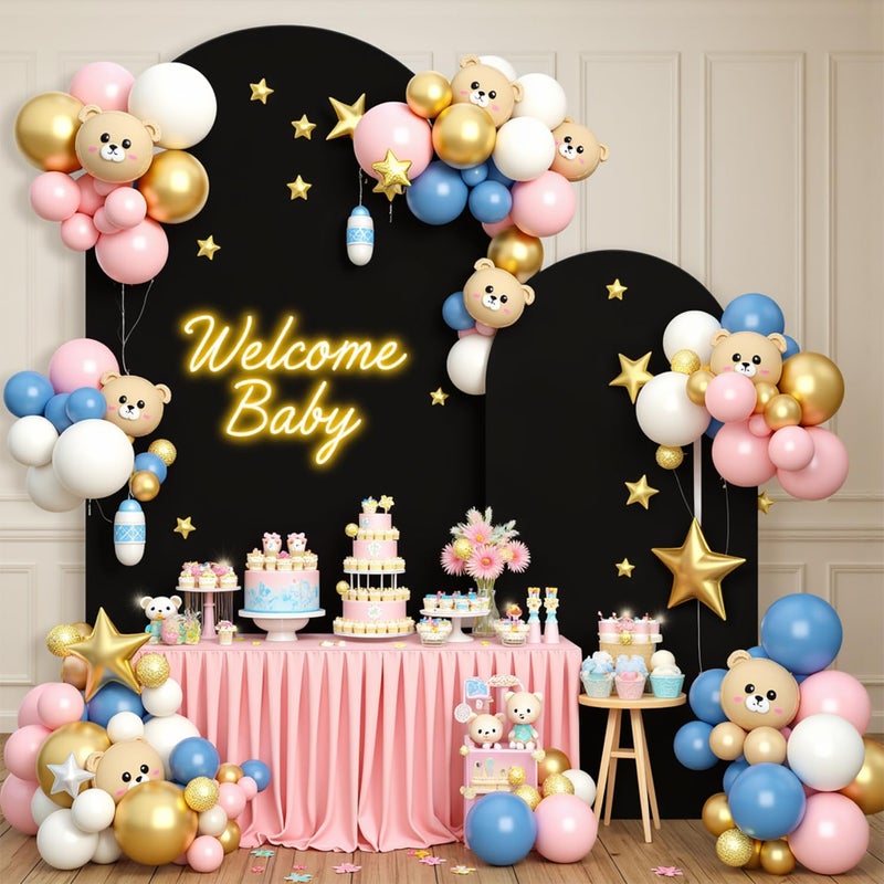 JCJ Arch Backdrop Cover 7.2FT 6FT, Black Wedding Round Top Chiara Arch Stand Cover Set of 2 Stretchy Backdrop with Zipper Spandex Fitted Arch Cover for Birthday Party Decoration - Image 2