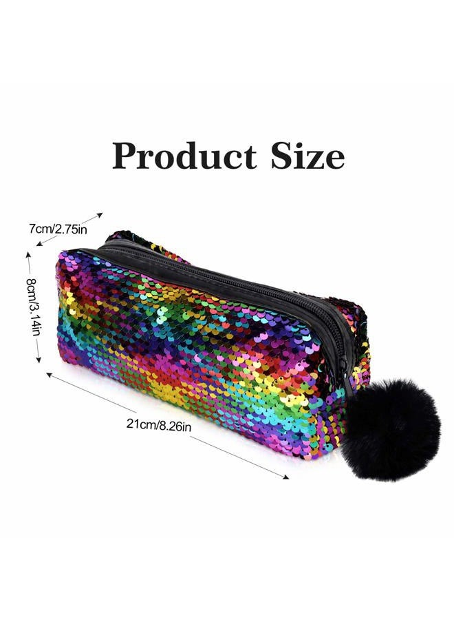Phogary Sequins Pencil Case for Girls, Large Capacity Glitter Pen Case Organizer, Portable Pencil Pouch Students Girls Pencilcase, Women Make Up Pouch, Pencil Bags with Fluffy Zipper (Rainbow)  - Image 4