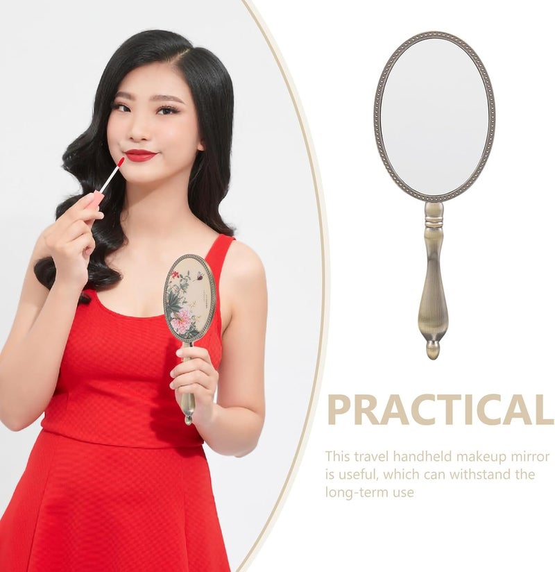 DOITOOL Vintage Handheld Mirror with Retro Handle, Portable Compact Makeup Mirror for Women, Lightweight Rhinestone Design, Suitable for Travel and Personal Vanity Use - Image 2