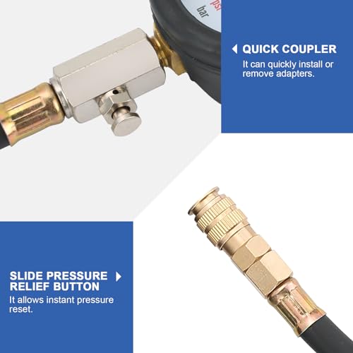 DASBET Engine Oil Pressure Tester Tool 0-140 PSI Engine Cylinder Oil Pressure Gauge Kit Oil Diagnostic Testing Set with Hose Adapters for Cars ATV Trucks - Image 4