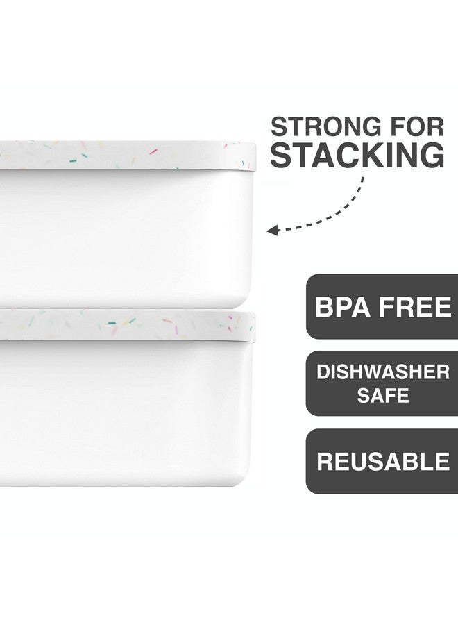 BALCI Ice Cream Containers - 2 Quart Ea. (Set of 2) - Premium Reusable Freezer Storage for Homemade Ice Cream Tub for Sorbet, Frozen Yogurt - Flexible Silicone Lids, Long Scoop - White With Sprinkles - Image 3