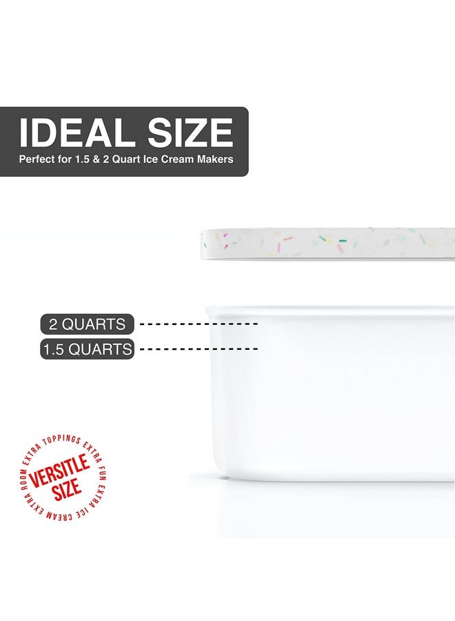 BALCI Ice Cream Containers - 2 Quart Ea. (Set of 2) - Premium Reusable Freezer Storage for Homemade Ice Cream Tub for Sorbet, Frozen Yogurt - Flexible Silicone Lids, Long Scoop - White With Sprinkles - Image 4