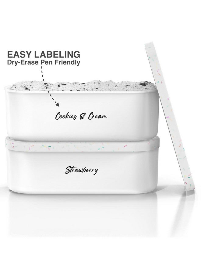 BALCI Ice Cream Containers - 2 Quart Ea. (Set of 2) - Premium Reusable Freezer Storage for Homemade Ice Cream Tub for Sorbet, Frozen Yogurt - Flexible Silicone Lids, Long Scoop - White With Sprinkles - Image 2