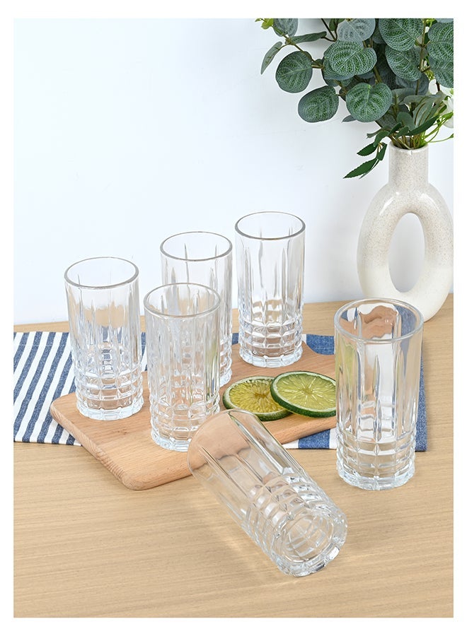 Embossed Pattern Highball Glasses, Set of 6 Drinking Glasses, 360ml Durable Drinkware Cups for Cocktails, Water, Juice, Beer, Wine-Special Edition Glassware Set, Dishwasher Safe