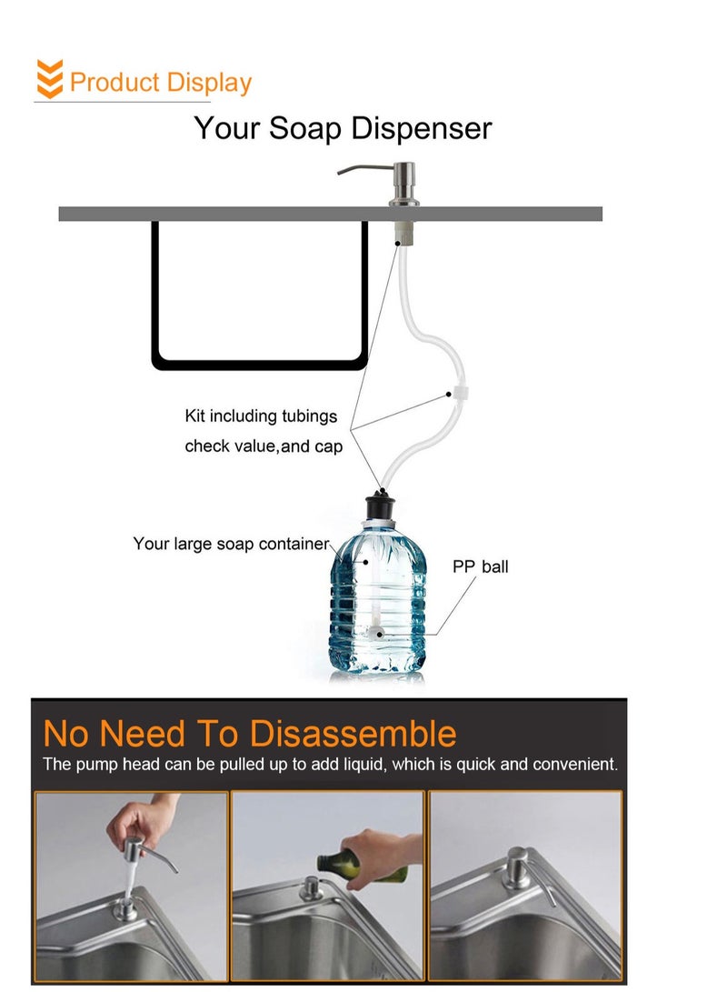 Soap Dispenser Extension Tube Kit with Check Valve, 47" Under Counter Kitchen Sink Soap Dispenser Tube for Kitchen Sink, Fit Most Soap Containers, Powerful Suction, No Fill The Little Bottle Again - Image 2