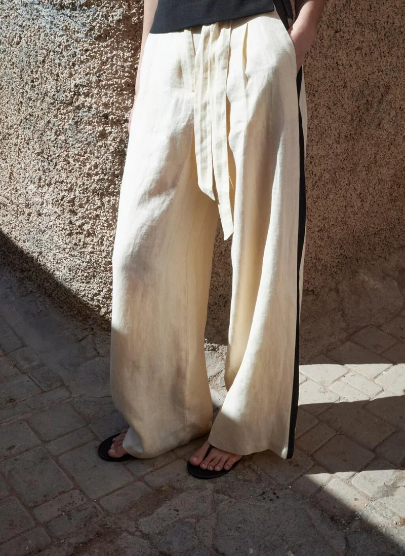 مانجو Contrast stripe linen trousers