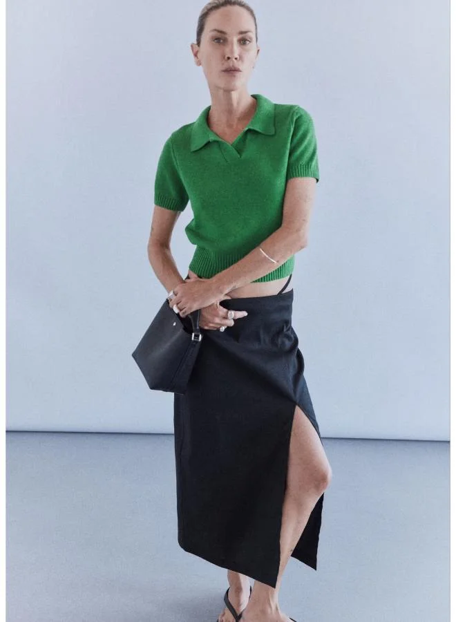 Mango 43-VERDE Cotton Knit Polo for Women | Best Price UAE