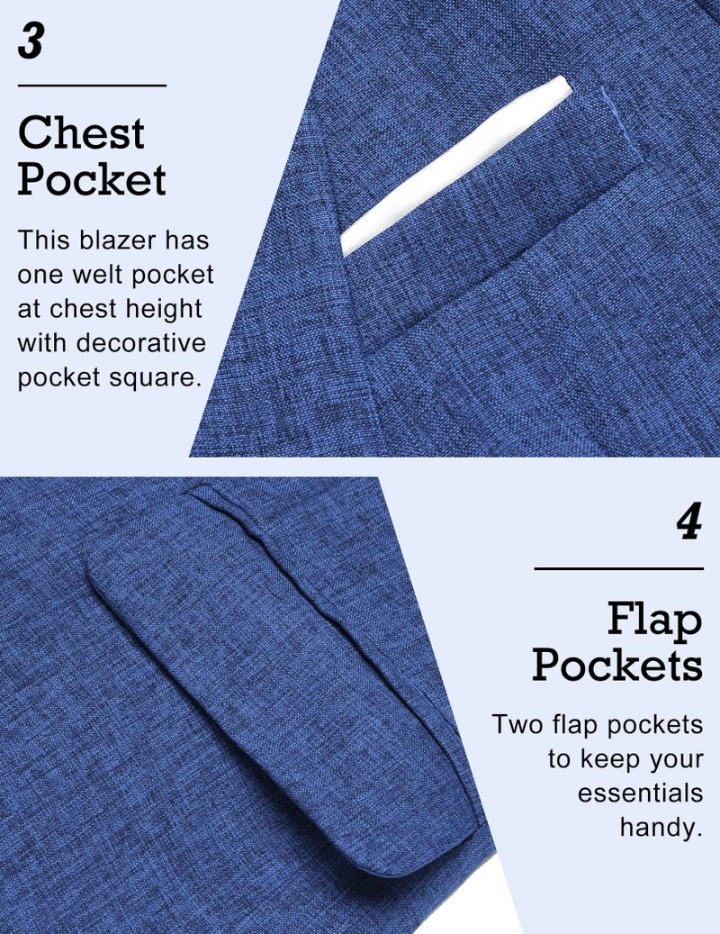 COOFANDY Men Suit Jacket Linen Slim Fit Sport Coat Business Fashion Daily Blazer Royal Blue - Image 4