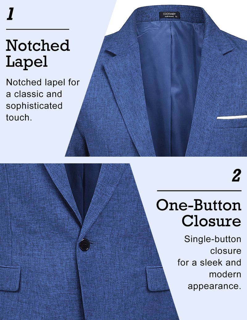 COOFANDY Men Suit Jacket Linen Slim Fit Sport Coat Business Fashion Daily Blazer Royal Blue - Image 3