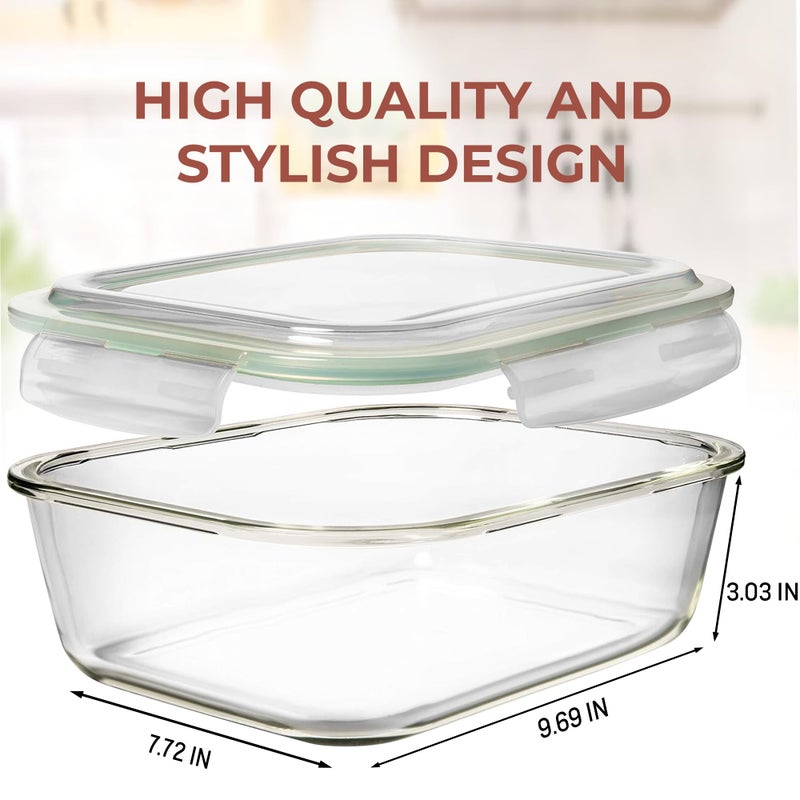 Razab 10 Cups/ 80 Oz 4 Pc (Set of 2) Glass Food Storage Containers with Airtight Locking Lids-For Storing & Serving Food. BPA Free & Leak Proof - Microwave, Dishwasher, Fridge, Freezer and Oven Safe - Image 2