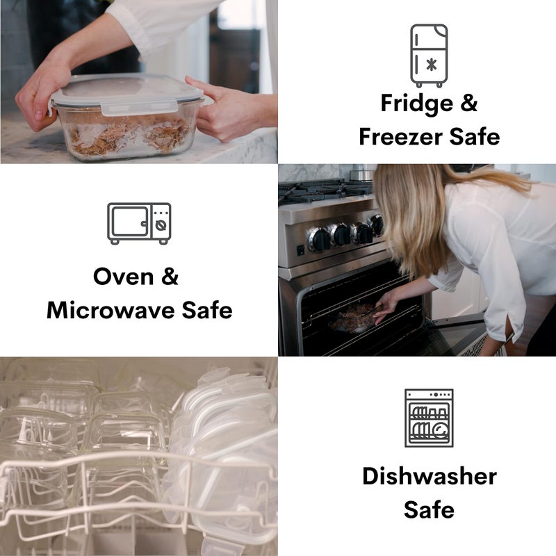 Razab 10 Cups/ 80 Oz 4 Pc (Set of 2) Glass Food Storage Containers with Airtight Locking Lids-For Storing & Serving Food. BPA Free & Leak Proof - Microwave, Dishwasher, Fridge, Freezer and Oven Safe - Image 4
