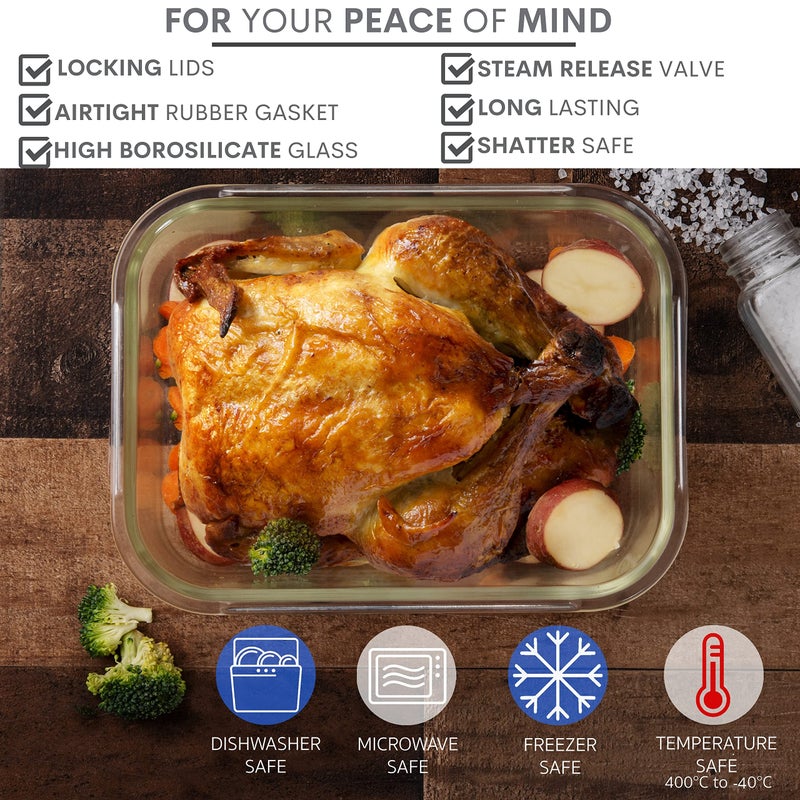 Razab 10 Cups/ 80 Oz 4 Pc (Set of 2) Glass Food Storage Containers with Airtight Locking Lids-For Storing & Serving Food. BPA Free & Leak Proof - Microwave, Dishwasher, Fridge, Freezer and Oven Safe - Image 5