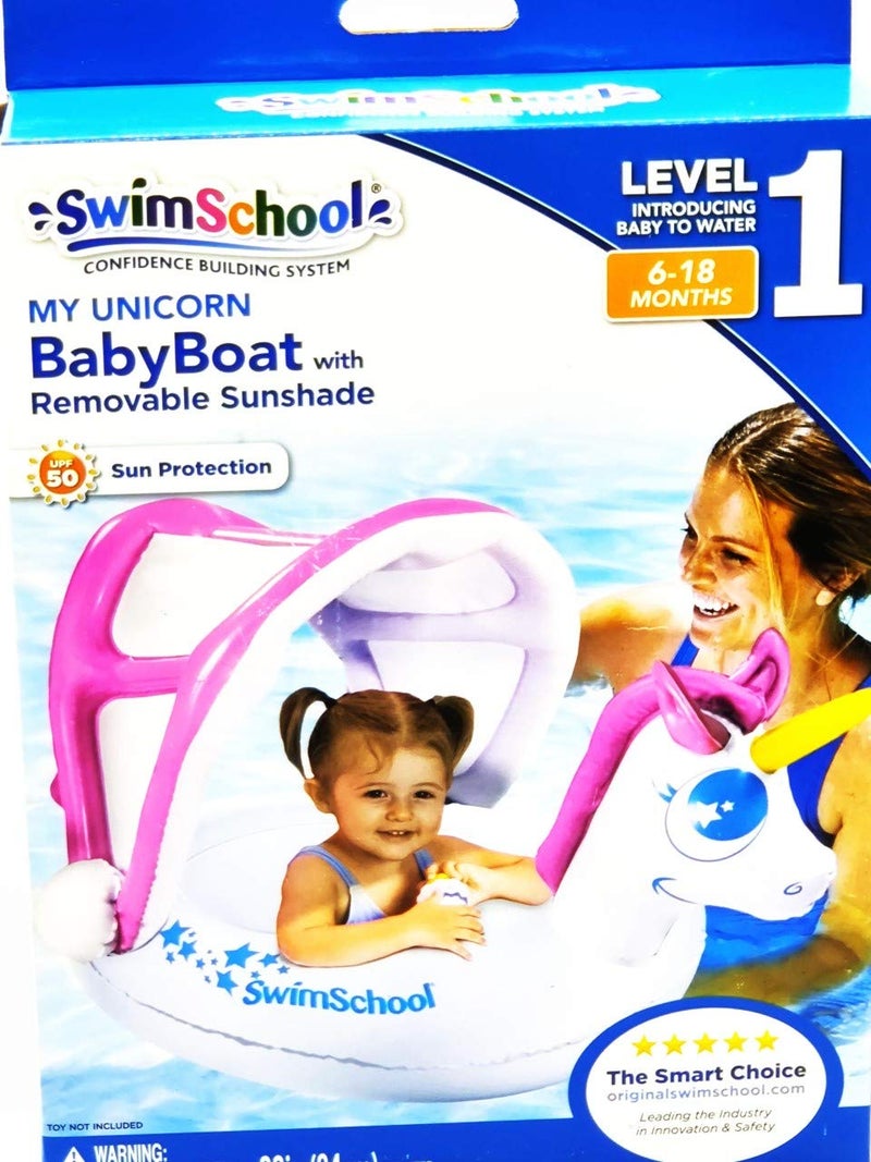 SwimSchool My Unicorn Baby Boat Inflatable Float with Sunshade
