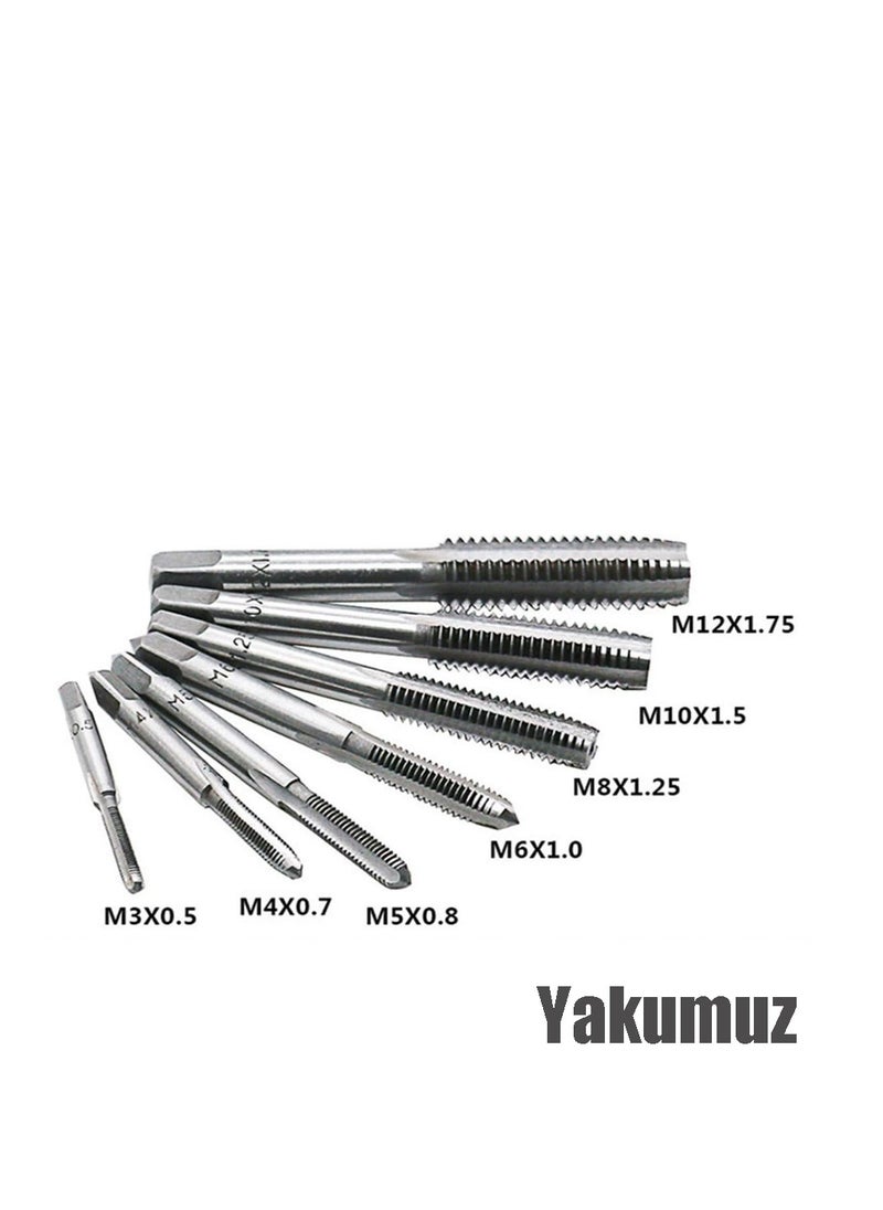 8-piece متري آلة برغي خيط سنّ اللولب الحنفية ، دليل yakumuz المكونات المسمار الحنفية M3 M4 M5 M6 M8 M10 M12 ، 1 / 16-1 / 2 ' مع قابل للتعديل الحنفية وجع