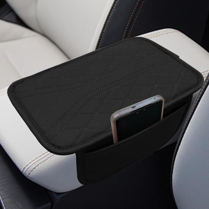Tuxihapp Car Center Console Cover with 2 Storage Bags Leather Car Armrest Cushion Pad Vehicle Middle Console Cover Universal Armrest Seat Box Protector Auto Interior Accessories for SUV Truck SedanBlack - Image 3