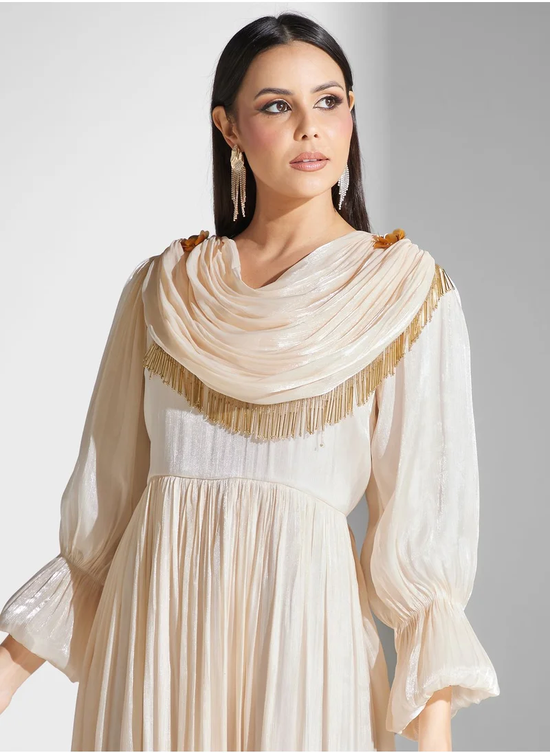 hayas closet Pleated Fringe Detail Dress
