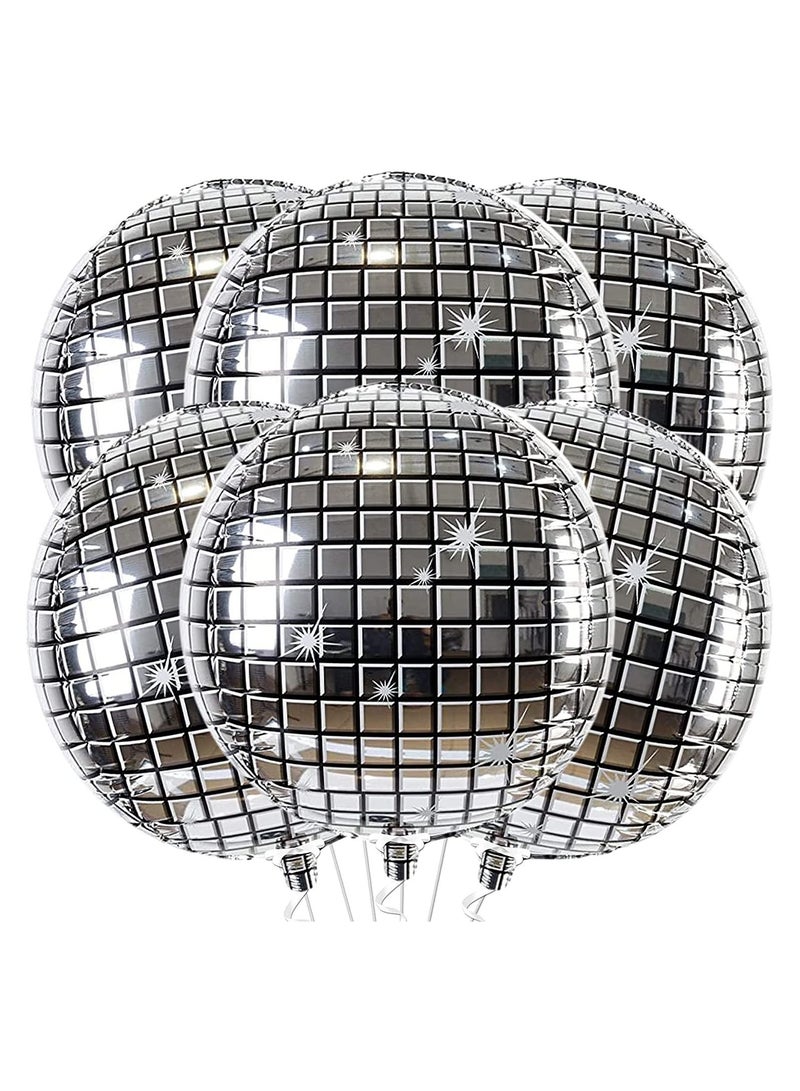 JOLLITY LLC بالونات ألمنيوم فضية كبيرة مستديرة 22 بوصة 4D ذاتية الإغلاق لاحتفالات الديسكو، مرآة معدنية قابلة للتعليق لحفلات عيد الميلاد، الزفاف، حفلات استقبال المواليد، مستلزمات الزواج 6 قطع - Image 1