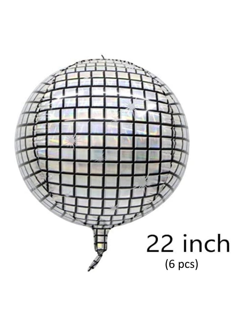 JOLLITY LLC بالونات ألمنيوم فضية كبيرة مستديرة 22 بوصة 4D ذاتية الإغلاق لاحتفالات الديسكو، مرآة معدنية قابلة للتعليق لحفلات عيد الميلاد، الزفاف، حفلات استقبال المواليد، مستلزمات الزواج 6 قطع - Image 3