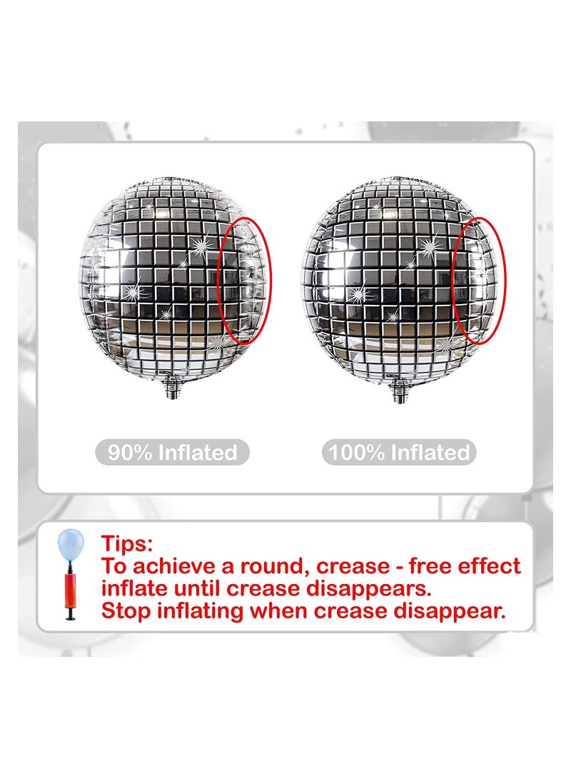 JOLLITY LLC بالونات ألمنيوم فضية كبيرة مستديرة 22 بوصة 4D ذاتية الإغلاق لاحتفالات الديسكو، مرآة معدنية قابلة للتعليق لحفلات عيد الميلاد، الزفاف، حفلات استقبال المواليد، مستلزمات الزواج 6 قطع - Image 4