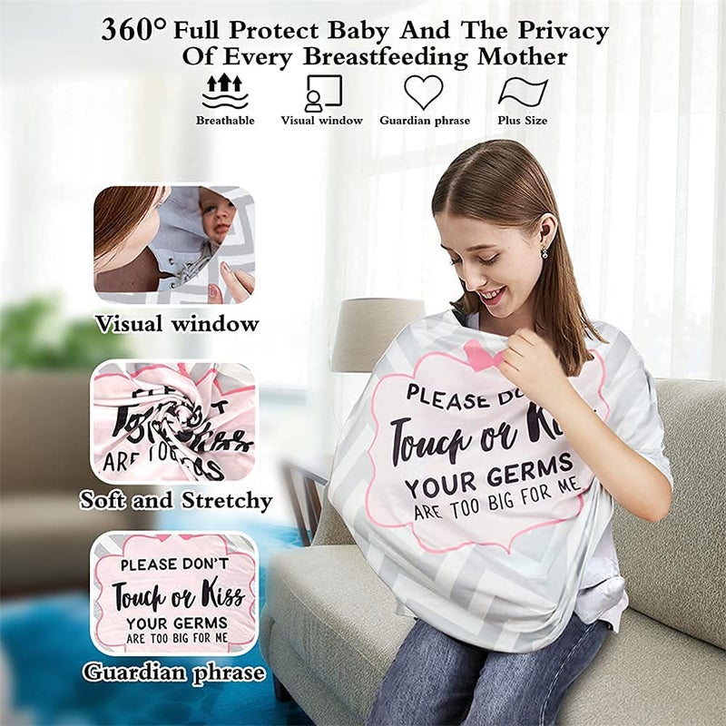 Metplus No Touch Sign Car Seat Cover for Babies, Mom Nursing Covers Breastfeeding Scarf, Multi Use Infant Carseat Canopy for Newborn Carrier/Stroller/Shopping Cart, Baby Shower Gifts for Boy Girl - Image 5