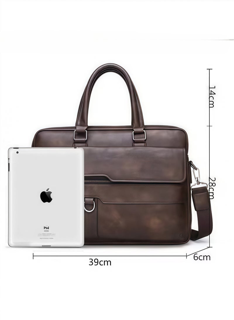 GGEROU Men Briefcase Laptop Messenger Bag PU Leather Handbag Laptop Tote Bag fit 156 inch Laptop Shoulder Bag Brown - Image 2