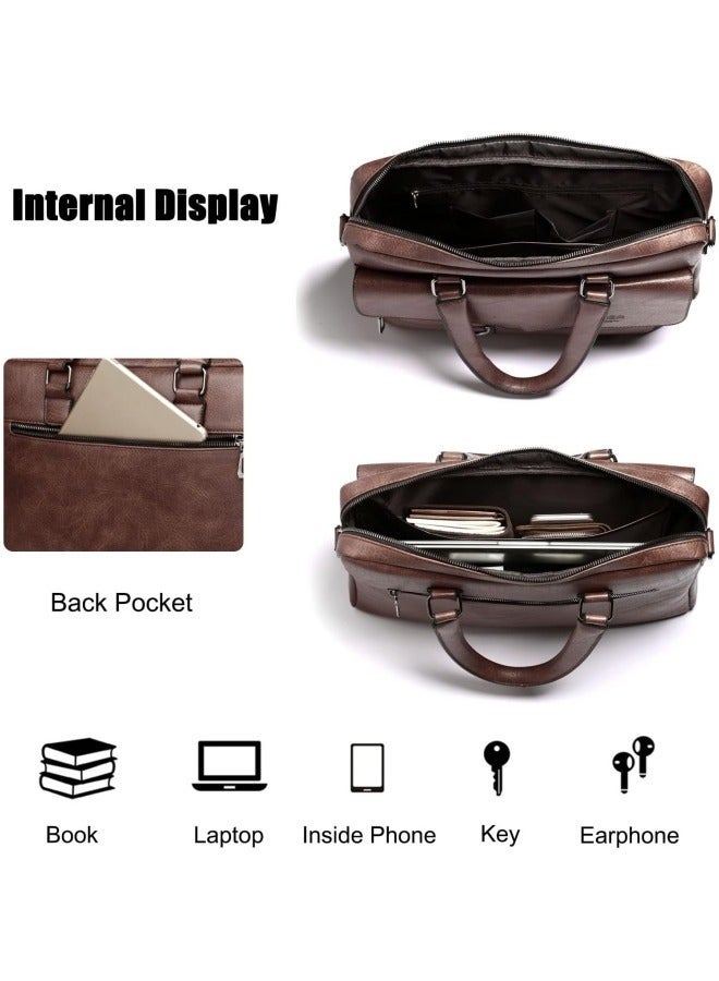 GGEROU Men Briefcase Laptop Messenger Bag PU Leather Handbag Laptop Tote Bag fit 156 inch Laptop Shoulder Bag Brown - Image 4