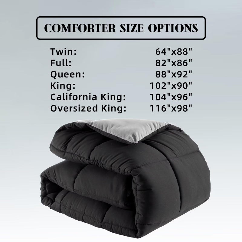 DOWNCOOL Comforter King Size, Reversible Duvet Insert,Black/Grey All Season Blanket, Lightweight Quilt, Down Alternative Hotel Comforter with Corner Tabs (Black/Gray, King 102x90 Inches) - Image 5