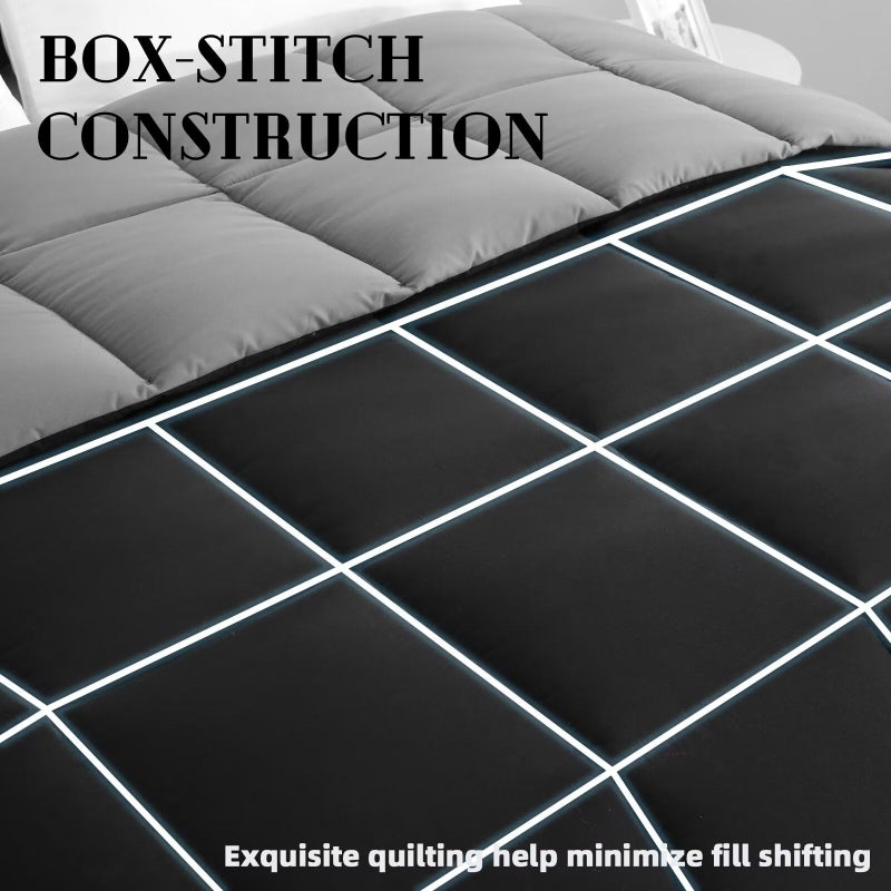 DOWNCOOL Comforter King Size, Reversible Duvet Insert,Black/Grey All Season Blanket, Lightweight Quilt, Down Alternative Hotel Comforter with Corner Tabs (Black/Gray, King 102x90 Inches) - Image 4