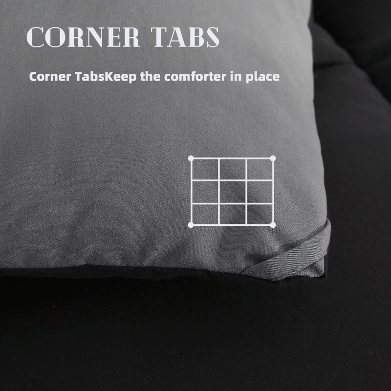 DOWNCOOL Comforter King Size, Reversible Duvet Insert,Black/Grey All Season Blanket, Lightweight Quilt, Down Alternative Hotel Comforter with Corner Tabs (Black/Gray, King 102x90 Inches) - Image 3