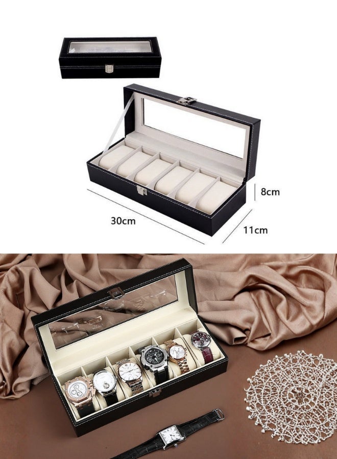 حقيبة عرض المراقبة الجلدية الممتازة (6 فتحات)، صندوق تخزين المراقبة، منظم المراقبة، مع غطاء زجاجي واضح ومزلاج معدني، للعرض - Image 3