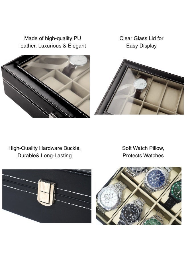 حقيبة عرض المراقبة الجلدية الممتازة (6 فتحات)، صندوق تخزين المراقبة، منظم المراقبة، مع غطاء زجاجي واضح ومزلاج معدني، للعرض - Image 2