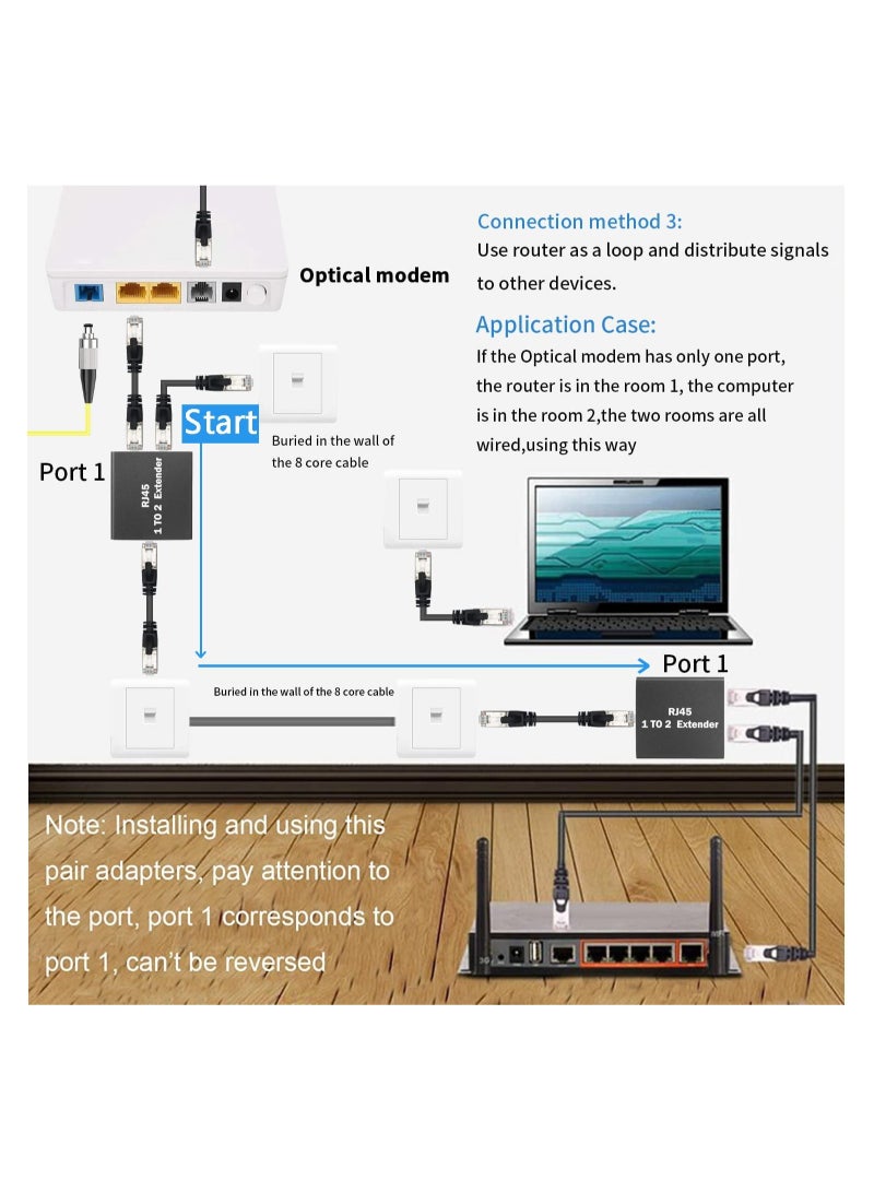 مقسم إيثرنت RJ45 1 إلى 2 وصلة موزع LAN لتقسيم الإنترنت محول شبكة أنثوي إلى توصيل أنثوي مزدوج لمأخذ إيثرنت موسع لكابلات Cat5 و Cat5e و Cat6 و Cat7 و Cat8 - Image 5